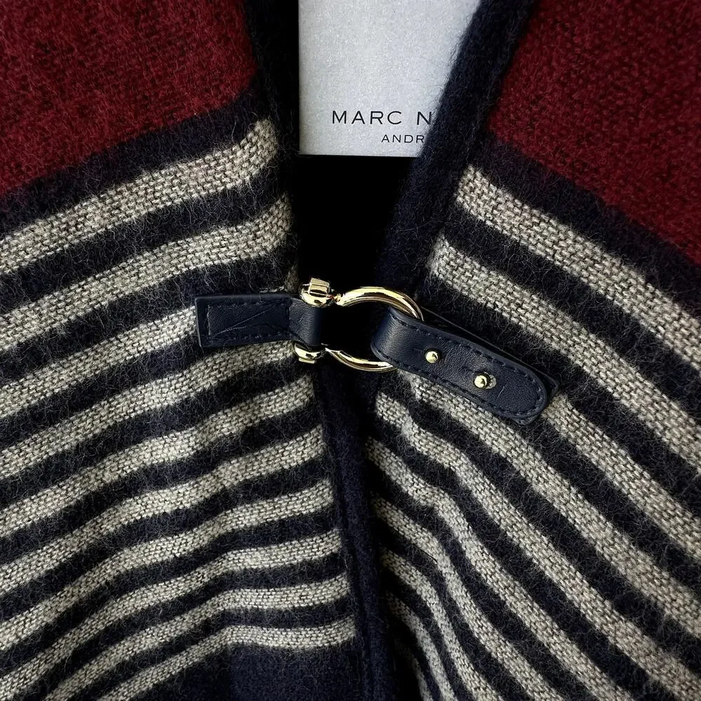 NWT Marc New York O/S Sweater Poncho w/ Metal Clasp Plaid Fall Cozecore Preppy